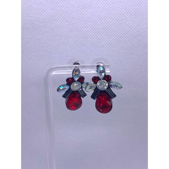 Imitation Red Ruby Rhinestone Cubic Zirconia CZ Post Earrings Set - Picture 4 of 7